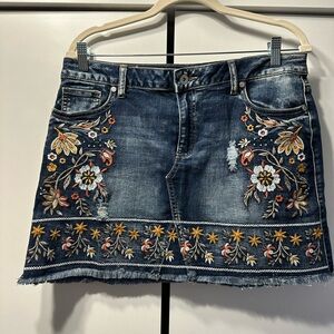 Denim Blue Embroidered Mini Skirt